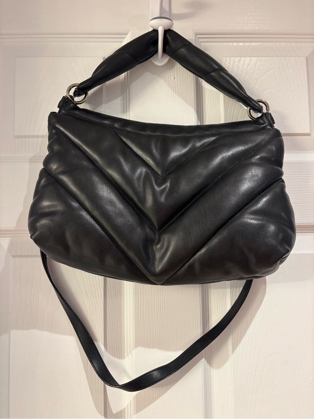 Zara Black Quilted Chevron Shoulder Bag